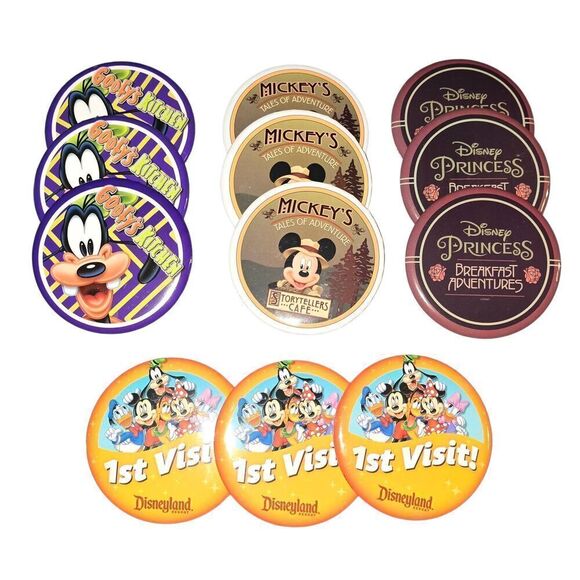 12pc Lot Disneyland Resort Buttons1st Visit Goofy's Kitchen Princess Breakfast - Picture 1 of 2